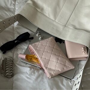 Threetimes Pink Leather Soft Coin Purse wallet pastel light baby bow